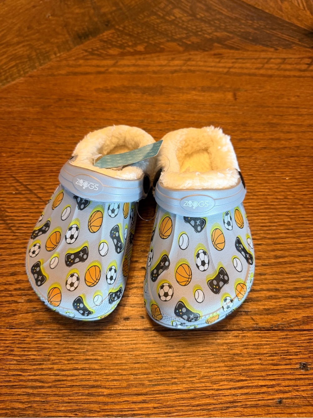Zoggs Kids Light grey Plush-Lined Sports Print Slip-On Clogs